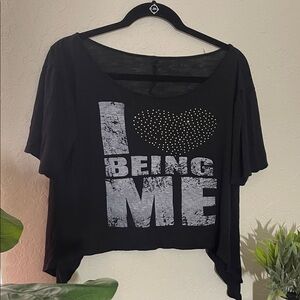 I Love Being Me crop shirt Size Small. Rhinestone Heart